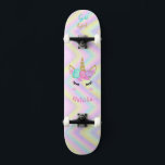 Skateboard Rainbow Unicorn Girl<br><div class="desc">Faites de ce skateboard Unicorn doux votre propre en ajoutant votre texte. Pour accéder aux outils d'édition avancée sur Zazzle, veuillez aller à "Personnaliser ce modèle" et cliquer sur "Détails", faire défiler et appuyer sur le lien "cliquer pour customiser plus loin". Idée cadeau pour les Filles qui aiment les licornes!...</div>
