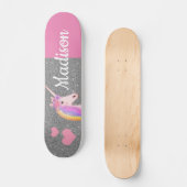 Skateboard Rainbow Unicorn rose Parties scintillant d'argent  (Recto)