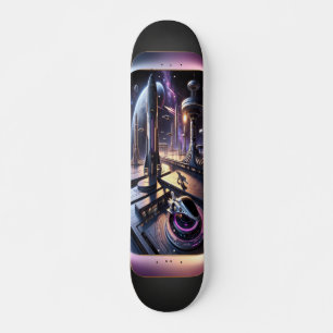 Skateboard "Raygun Gothic Futuristic Cityscape Deck"