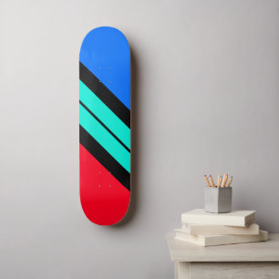 Skateboard Rayure diagonale de course rouge bleu noir aqua