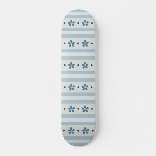 Skateboard Rayures Bleues Clair Et Fleurs (Devant)