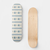 Skateboard Rayures Bleues Et Crème Et Fleurs (Recto)