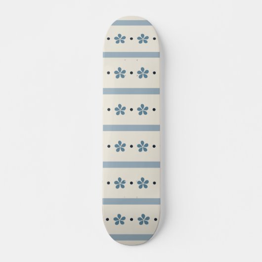Skateboard Rayures Bleues Et Crème Et Fleurs (Devant)