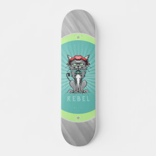 Skateboard Rebel Design Cat Gris, Turquoise & Lime Green Skat