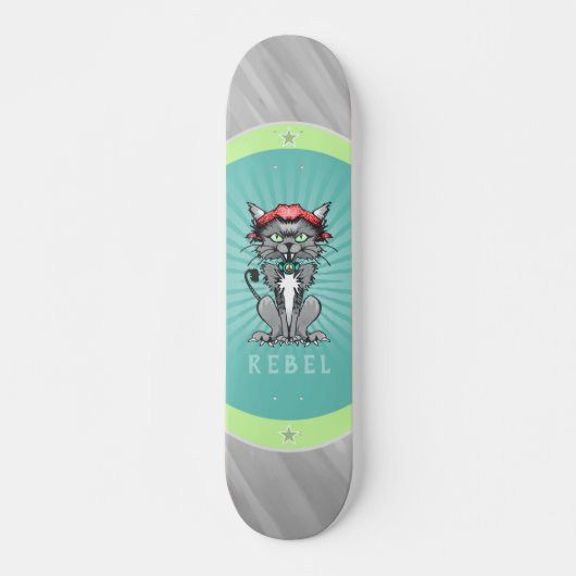 Skateboard Rebel Design Cat Gris, Turquoise & Lime Green Skat (Devant)