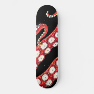 Skateboard Red Kraken Octopus Tentacles Black