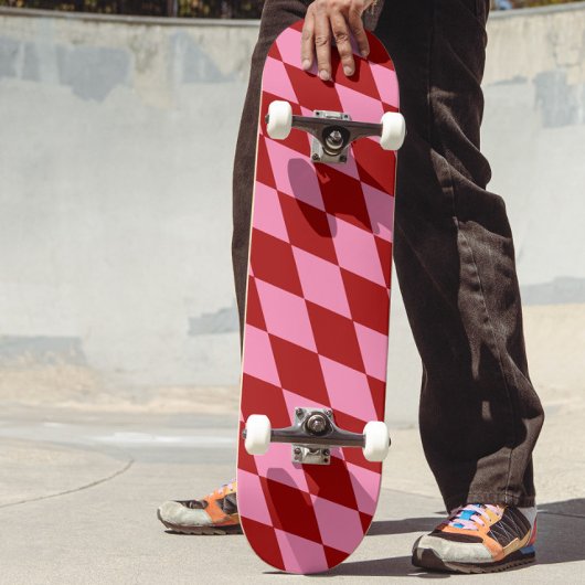 Skateboard Red Pink Harlequin Checkered Design