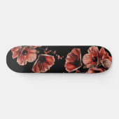 Skateboard Red Poppy Flowers Black (Horz)