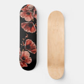 Skateboard Red Poppy Flowers Black (Recto)
