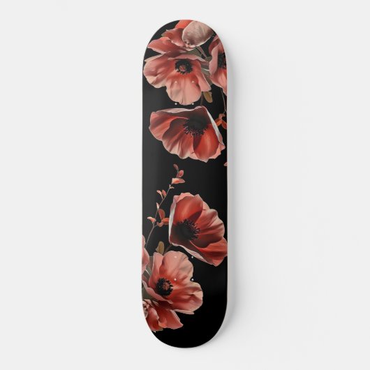 Skateboard Red Poppy Flowers Black (Recto)