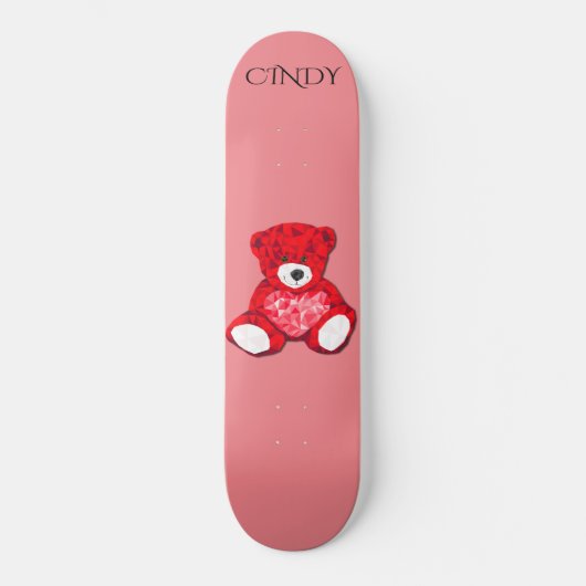 Skateboard Red teddy bear skateboard, custom name (Recto)