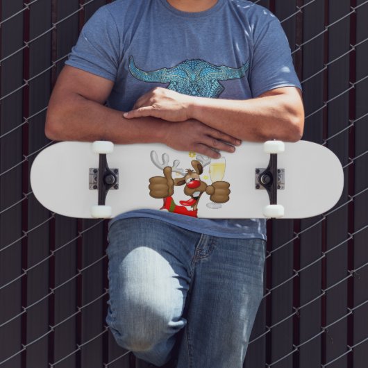 Skateboard Reindeer Drunk Funny Caractère de Noël (Extérieur 3)