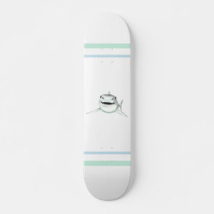 Skateboard requin aquarelle souriant gris vert océan animal 