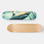 Skateboard Requin dans la mer bleue profonde & soleil (Horz)