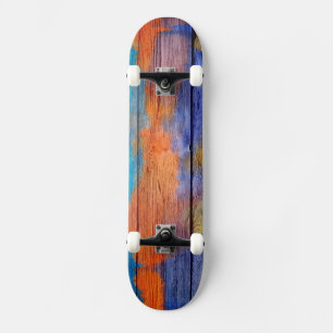 Skateboard Résumé en bois aquarelle coloré abstrait #6