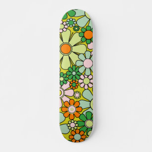 Skateboard Retro 60s les années 70 Fleurs Printemps vert fleu