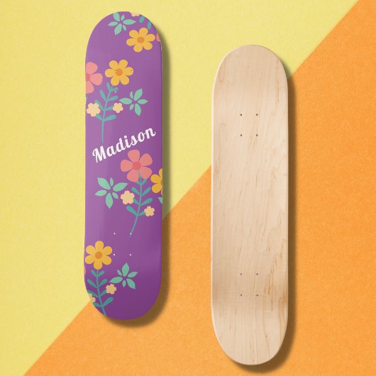 Skateboard Retro Daisy Bouquet Motif en Patinage Violet