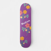 Skateboard Retro Daisy Bouquet Motif en Patinage Violet (Devant)