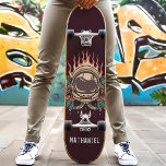 Skateboard Retro Flaming Astronaut Roses Personalized Name<br><div class="desc">Retro Flaming Astronaut Roses Personalized Name skateboard</div>