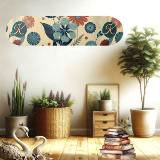 Skateboard Retro Floral Motif Vintage Pattern Monogram Trendy