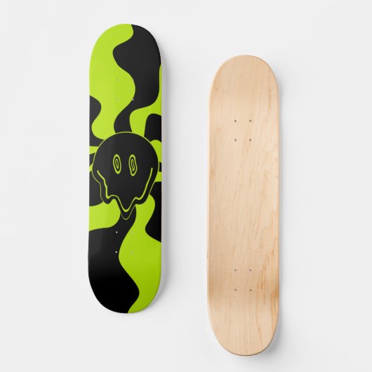 Skateboard Retro fond sourire en Lime Vert et noir (Recto)