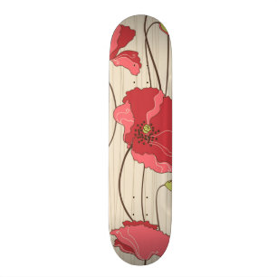 Skateboard Rétro motif de pavots