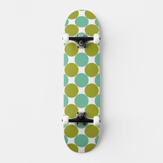 Skateboard Rétro olive et points verts (Recto)