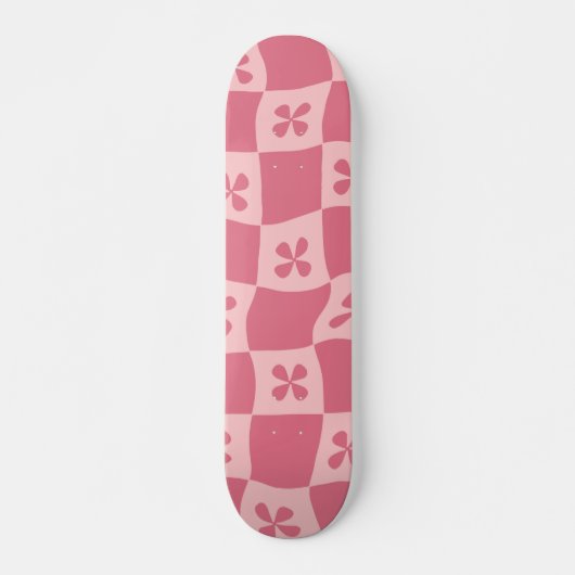 Skateboard Retro rose À damiers motif floral (Devant)
