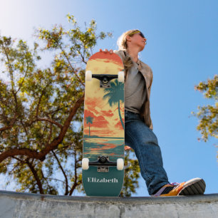 Skateboard Retro Vintage Tropical Beach Nom personnalisé