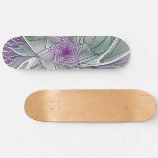 Skateboard Rêve de fleurs, Abstrait violet vert Fractal Art (Horz)