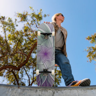 Skateboard Rêve de fleurs, Abstrait violet vert Fractal Art