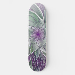 Skateboard Rêve de fleurs, Abstrait violet vert Fractal Art