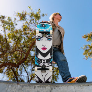 Skateboard Ride the Artistic Vibe : Cute Pop Art Girl