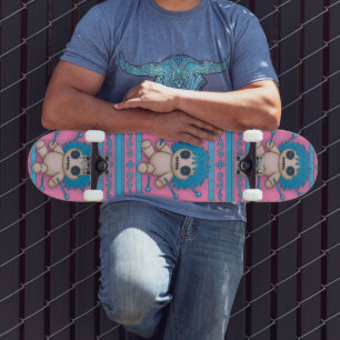 Skateboard Rose + bleu turquoise Poupée vaudou