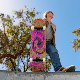 Skateboard Rose Chaud Groovy Abstrait Rétro Tourbillon Liquid