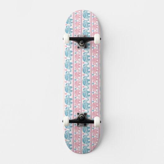 Skateboard Rose et motif ethnique turquoise d'éléphant (Recto)
