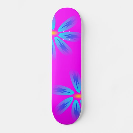 Skateboard Rose et planche à roulettes florale bleue (Recto)