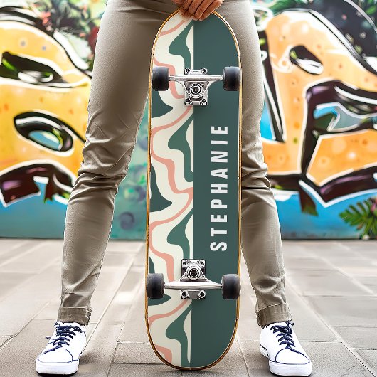 Skateboard Rose Et Vert Abstrait Moderne Rétro Tourbillon De