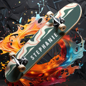 Skateboard Rose Et Vert Abstrait Moderne Rétro Tourbillon De
