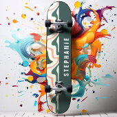Skateboard Rose Et Vert Abstrait Moderne Rétro Tourbillon De