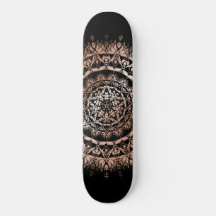Skateboard Rose Gold Black Floral Mandala