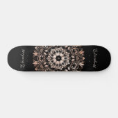 Skateboard Rose Gold Black Floral Mandala Monogram (Horz)