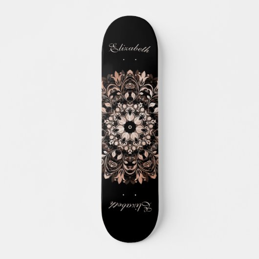 Skateboard Rose Gold Black Floral Mandala Monogram (Devant)