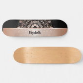 Skateboard Rose Gold Floral Mandala Ajouter le nom Black Skat (Horz)