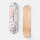 Skateboard Rose Gold Parties scintillant cerise fleurs Monogr (Recto)