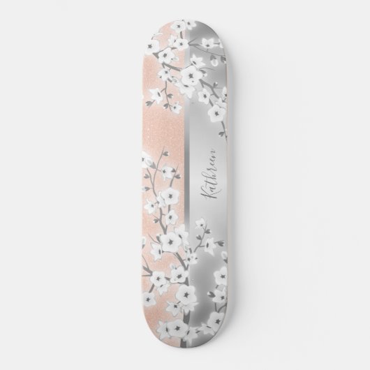 Skateboard Rose Gold Parties scintillant cerise fleurs Monogr (Recto)