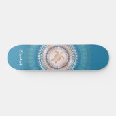 Skateboard Rose Gold Turquoise Turtle Mandala (Horz)