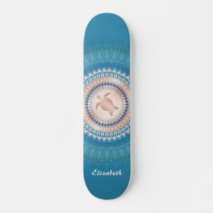 Skateboard Rose Gold Turquoise Turtle Mandala