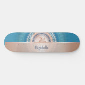 Skateboard Rose Gold Turtle Mandala Ajouter un nom Turquoise (Horz)