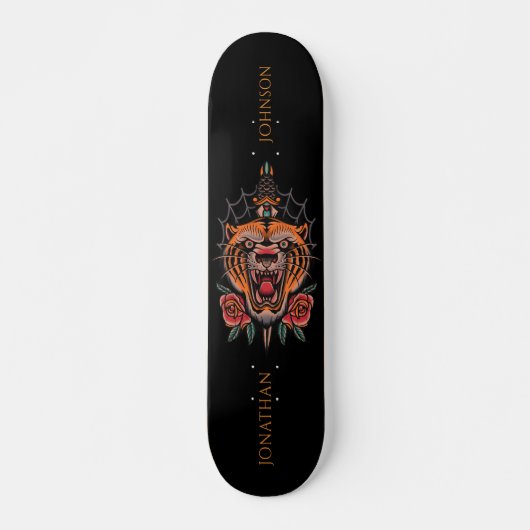 Skateboard Rose japonais Wild Tiger Illustration Nom (Devant)